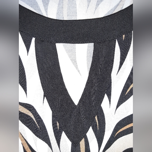 3x Bob Mackie Wearable Art Palm Printed High-Low Hem Top in Brown/ Tan - Picture 3 of 10